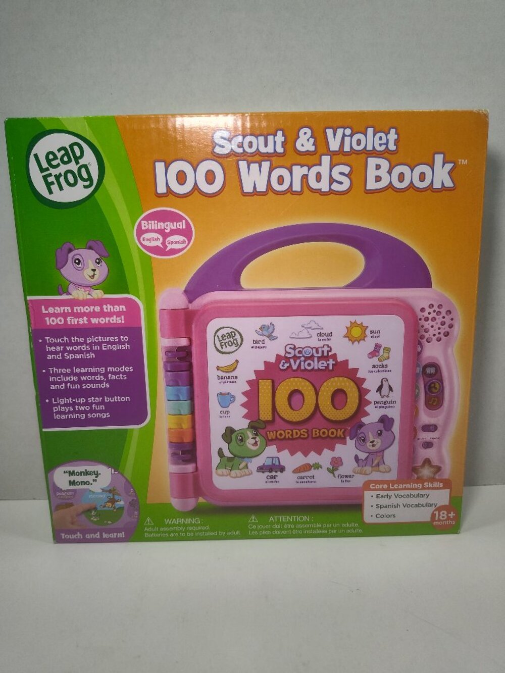 LeapFrog Scout & Violet 100 Words Book Bilingual English Spanish 18+ Months NEW